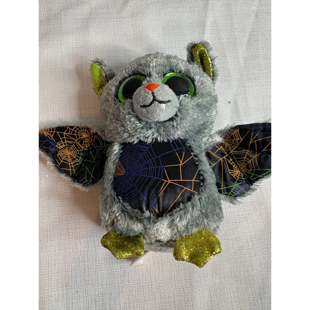 Ty Beanie Boos Vlad the Bat Halloween Plush Gray Green Spiderweb 6 inch